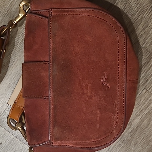 Small J. Crew Small Suede Leather Brass Saddle Bag - Picture 3 of 9